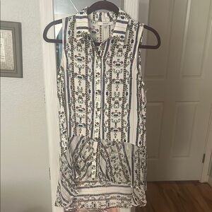 Ro & De Floral Striped Sleeveless Blouse - Blue and White